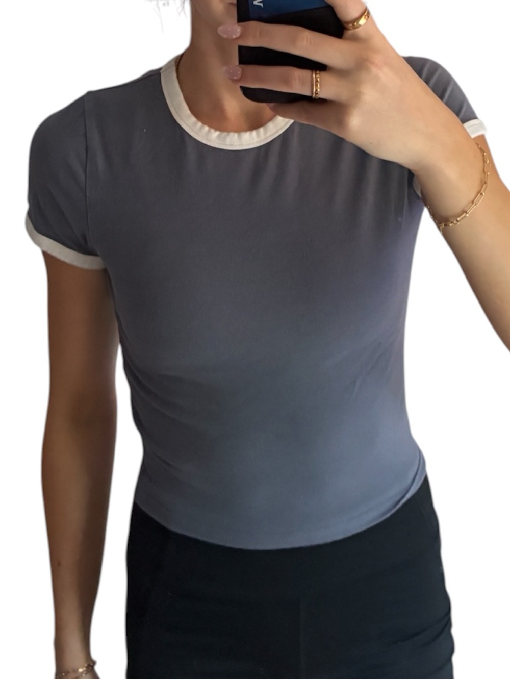 Hollister Blue White Ringer Crop Top Tee Shirt Retro Trim Y2K Style Size S